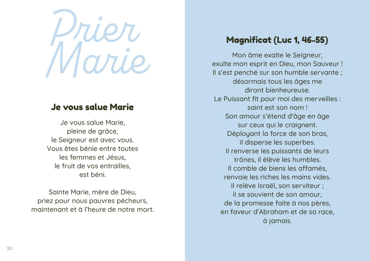 Double page « Prier Marie » avec le Je vous salue Marie et le Magnificat